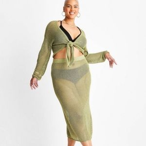 Women's Metallic Crochet Midi Skirt - Future Collective with Alani Noelle Olive